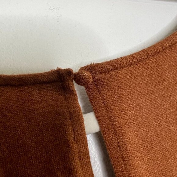 Kittenish Tie Scrunch Front Midi Sweater Dress V Neck Long Sleeve Keyhole Back - Picture 8 of 9